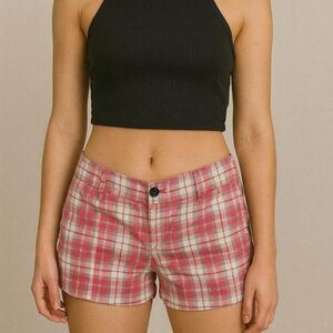 vintage Y2K 2000s retro mini Pink plaid low rise shorts 6